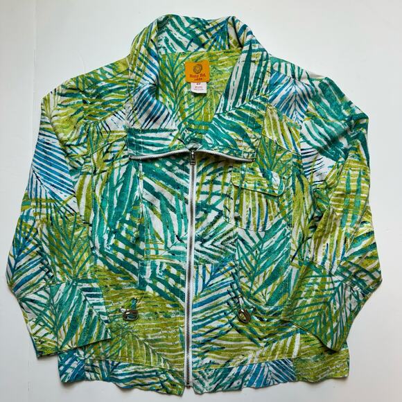 Ruby Rd Linen Zip Up Jacket Tropical Hawaiian Casual Grandma Coastal Florida - Picture 1 of 10